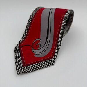 Puritan Mens Tie Necktie Red Black Geometric 100% Silk Stain Resistant 59" x 4"